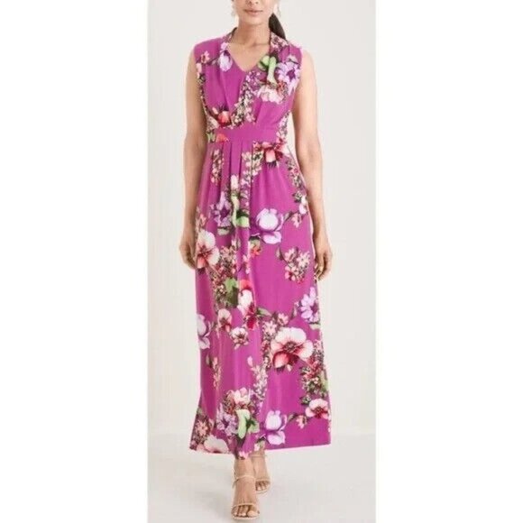 Chico’s Purple Floral Maxi Dress Summer Sleeveless Size 22 V-Neck Long Knit NEW - Picture 2 of 10